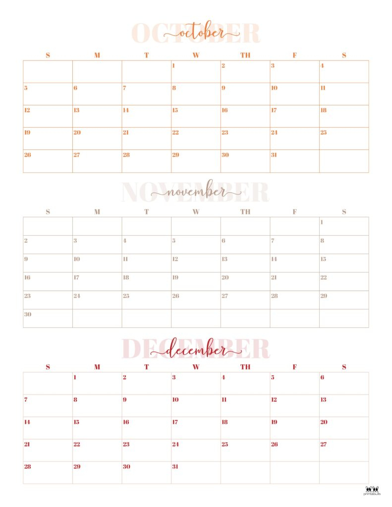 2025 Three Month/Quarterly Calendars - 36 Free Cals | Printabulls pertaining to Printable 3 Month Calendar October November December 2025