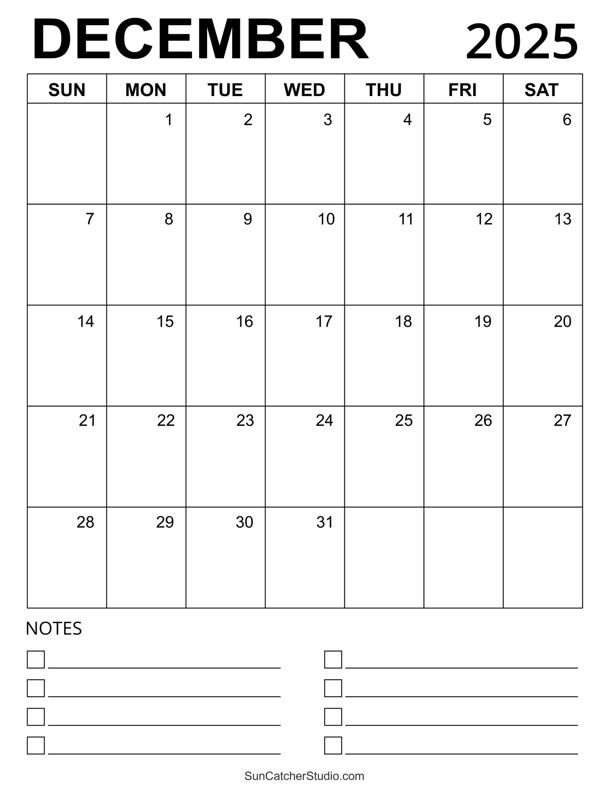 December 2025 Calendar (Free Printable) – Free Printables throughout Large Printable Calendar December 2025