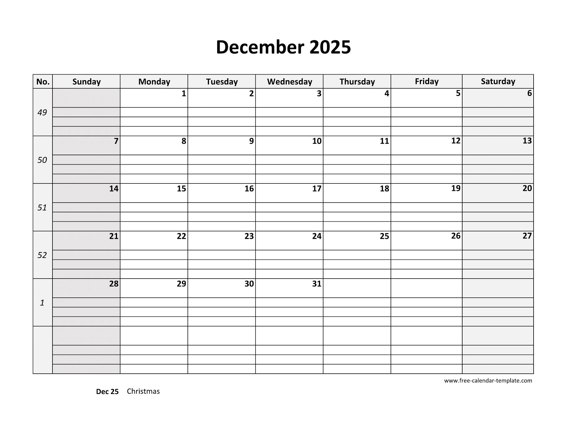 December 2025 Calendar Free Printable With Grid Lines Designed regarding December 2025 Calendar With Lines Printable