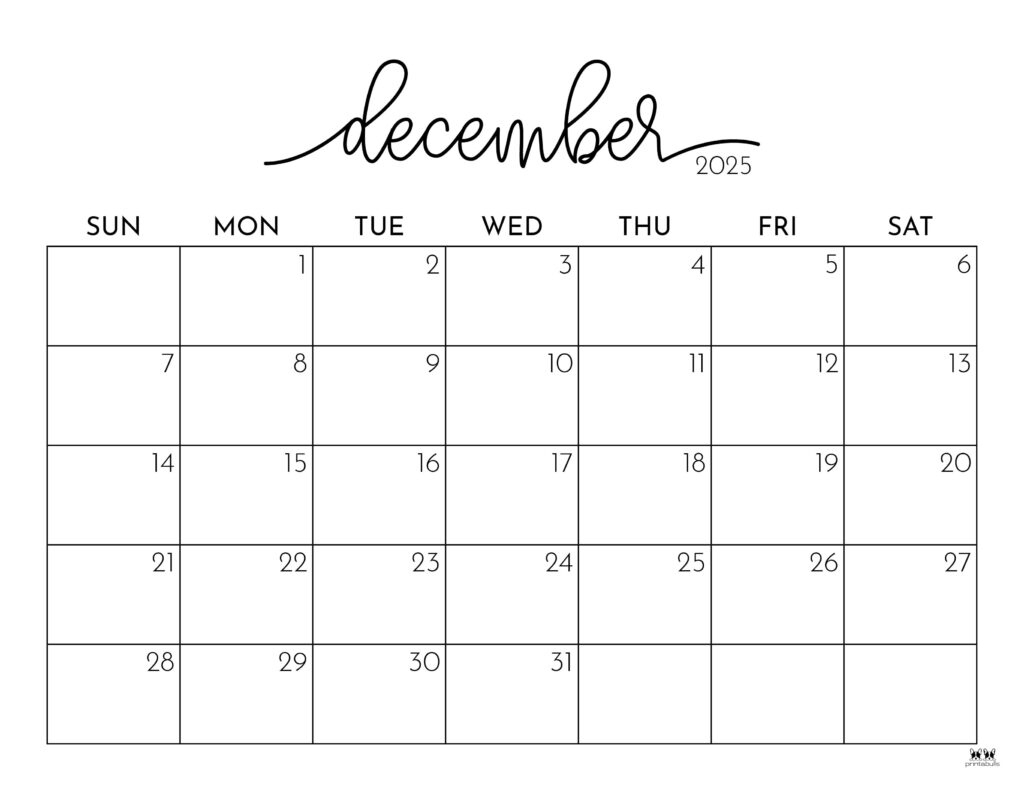 December 2025 Calendars - 107 Free Printables | Printabulls for Monthly Calendar Printable December 2025