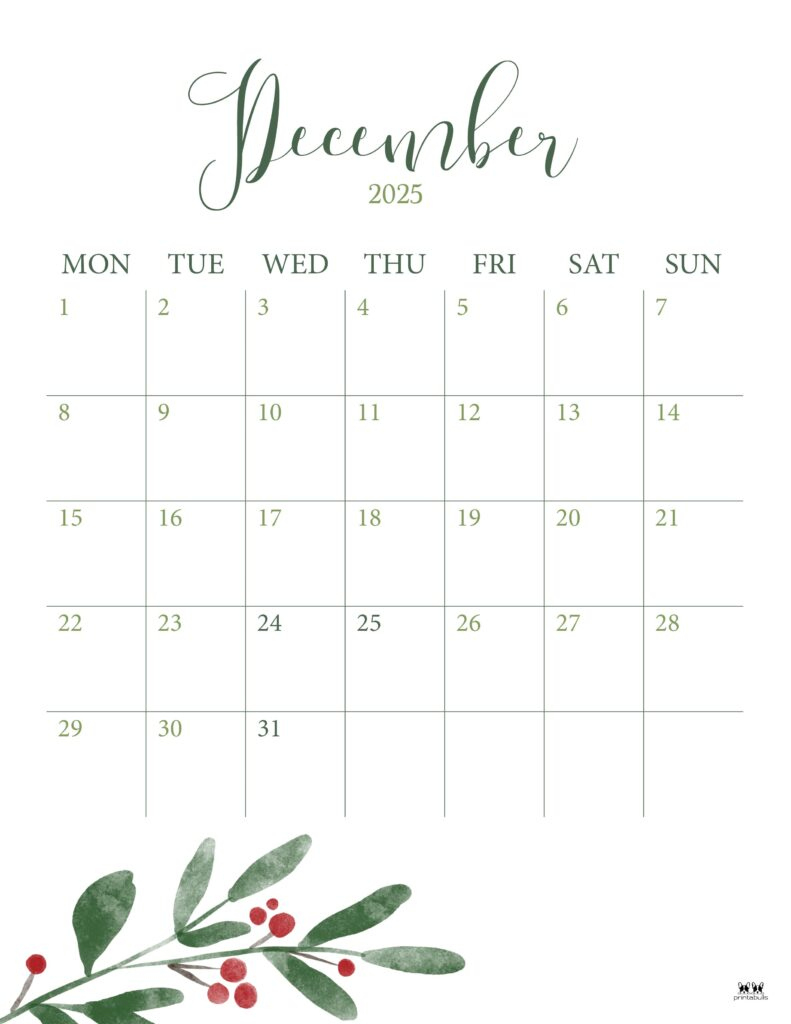 December 2025 Calendars - 107 Free Printables | Printabulls throughout December 2025 Vertical Calendar Printable