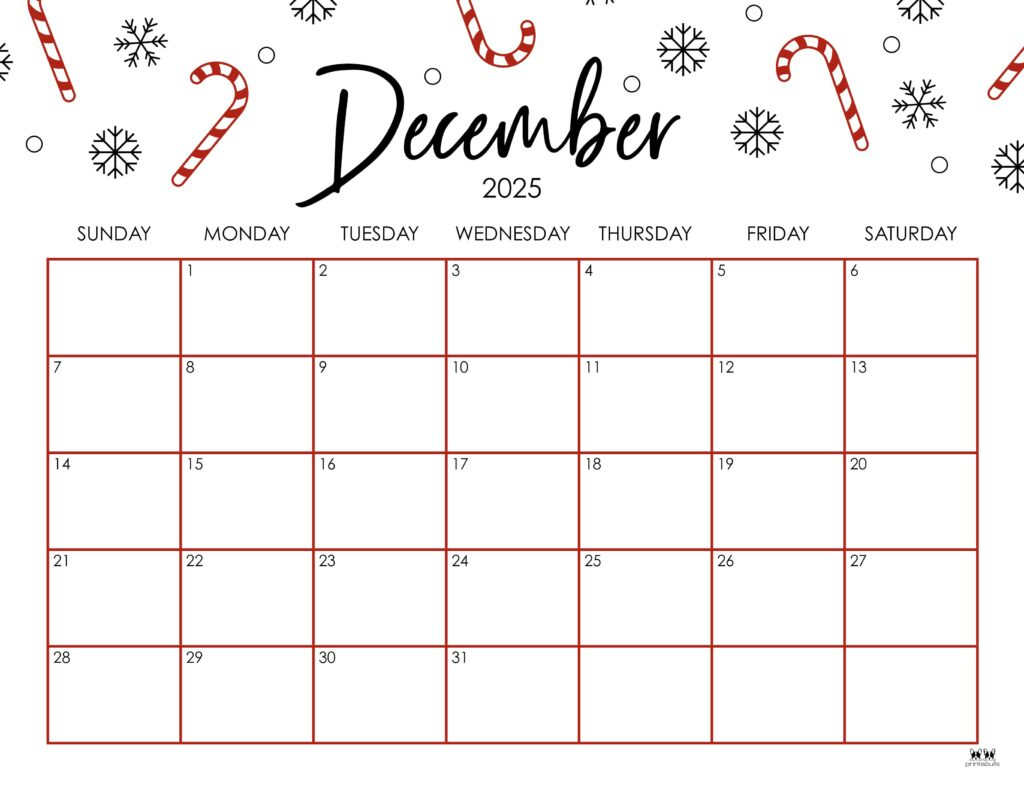 December 2025 Calendars - 107 Free Printables | Printabulls with regard to Cute December 2025 Calendar Printable