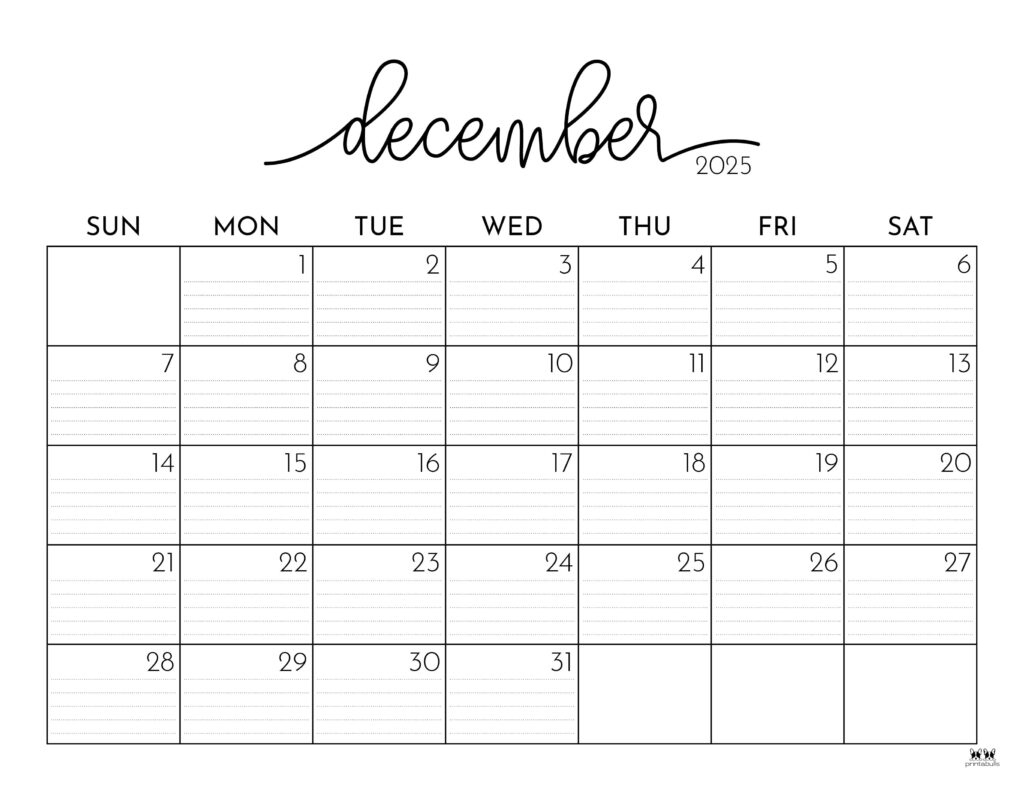 December 2025 Calendars - 107 Free Printables | Printabulls with regard to Printable December 2025 Calendar