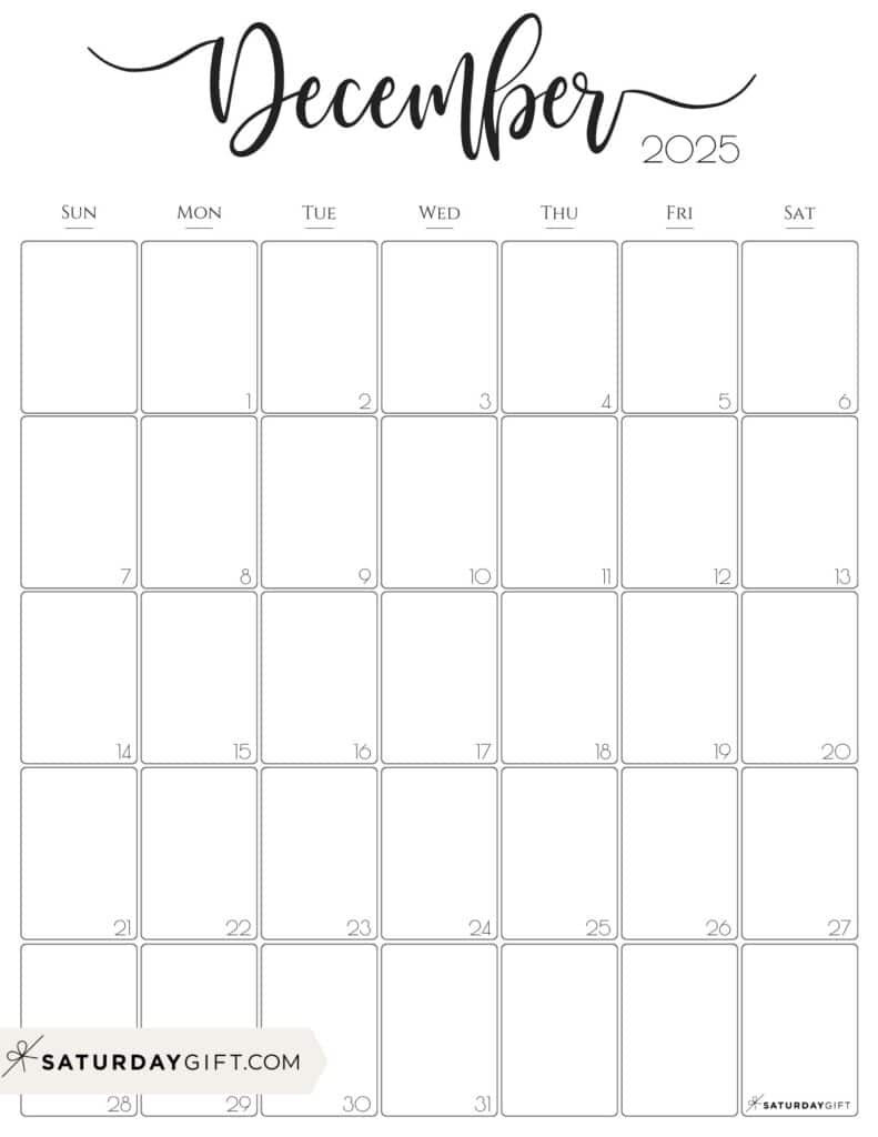 December 2025 Calendars - 23 Cute Free Printable Pdfs | Saturdaygift intended for December 2025 Calendar Printable Portrait