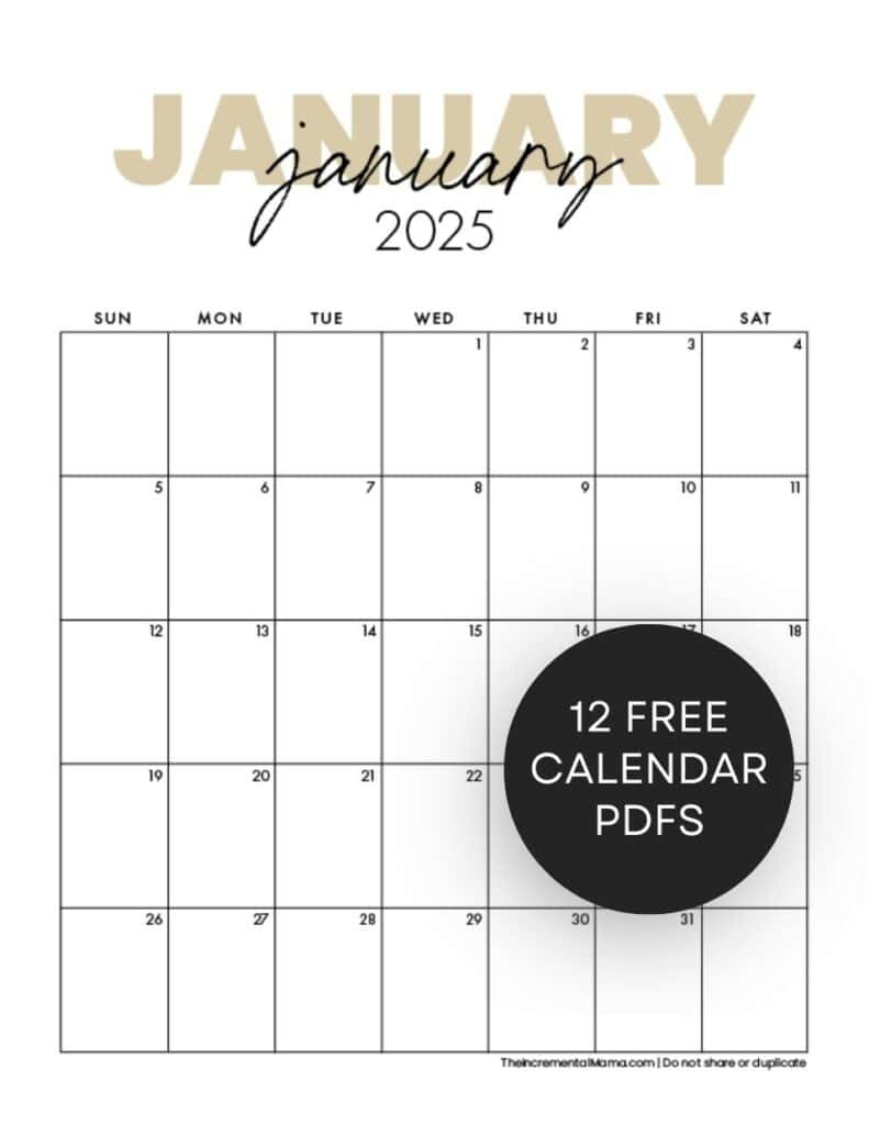 Free Printable 2025 Monthly Calendar (January - December Pdfs with January to December 2025 Calendar Printable