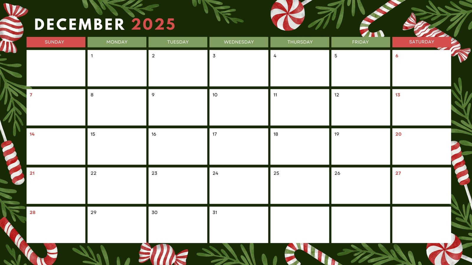 Free, Printable December 2025 Calendar Templates | Canva inside Free Printable December 2025 Calendar With Holidays