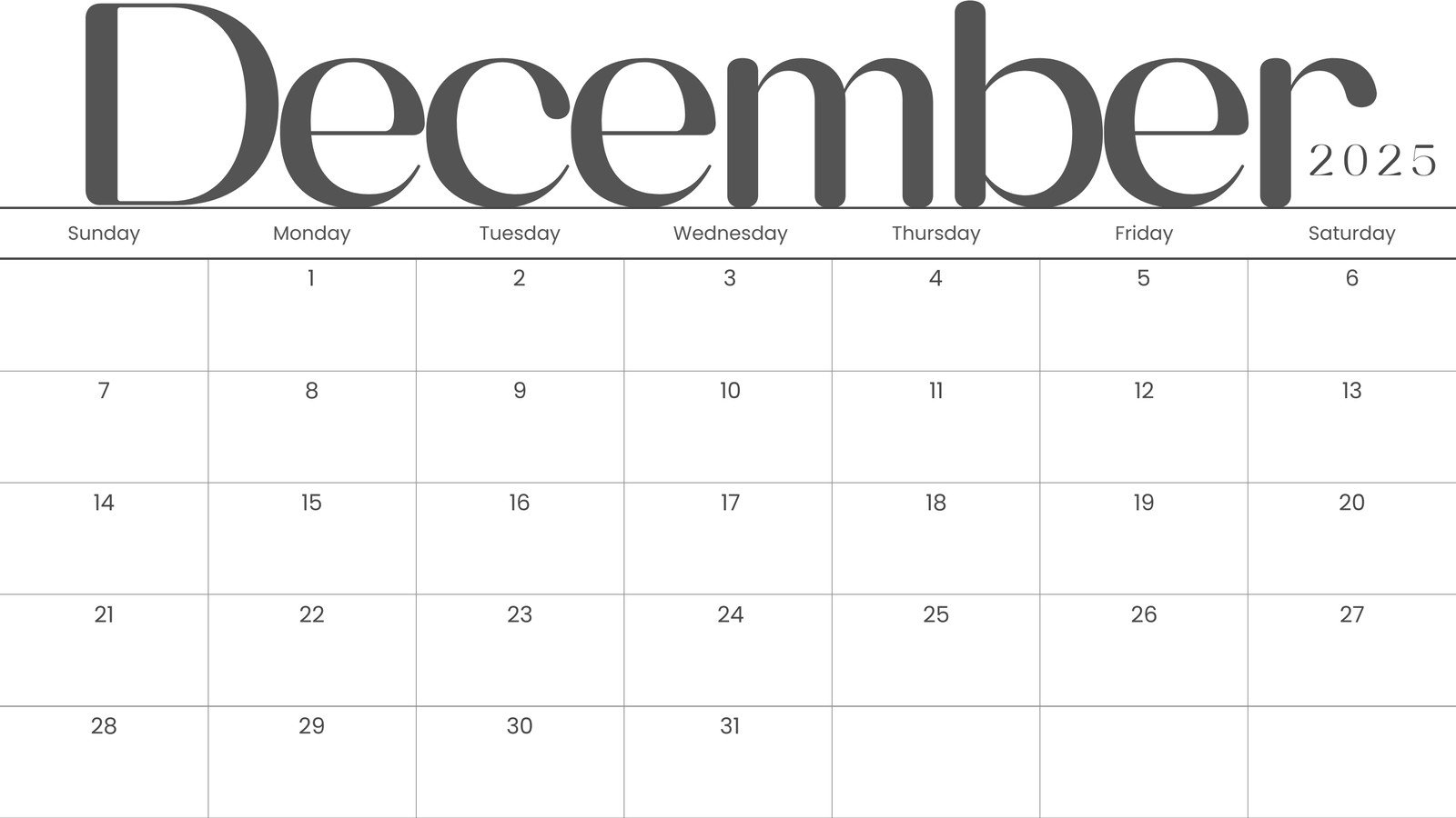 Free, Printable December 2025 Calendar Templates | Canva regarding December 2025 Calendar Template Printable