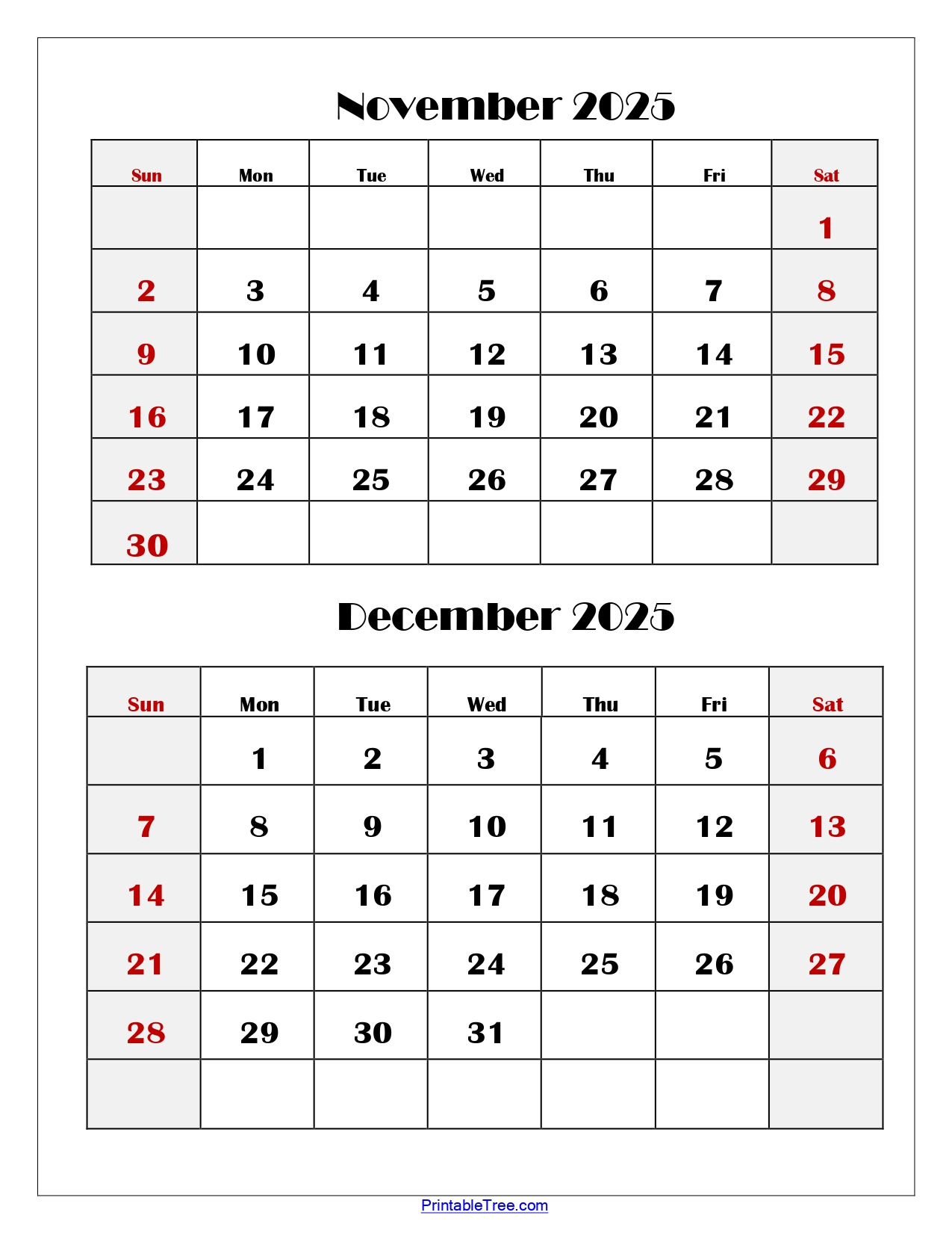 November And December 2025 Calendar Printable Pdf | Two Months pertaining to Printable Calendar November and December 2025
