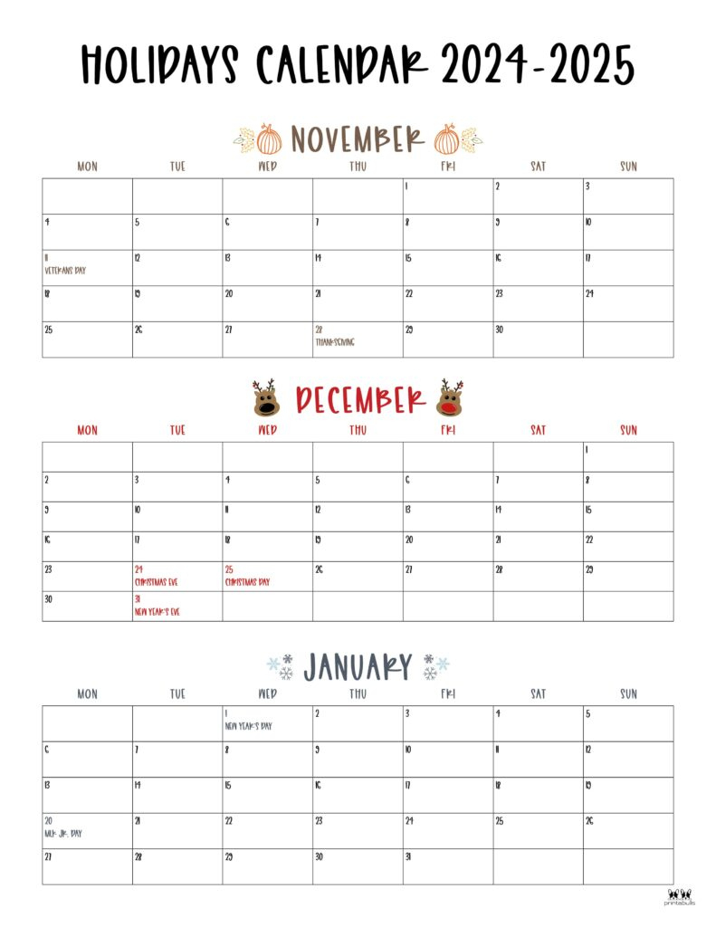 November December 2024 Calendars - 28 Printables | Printabulls within November December 2025 January Printable Calendar