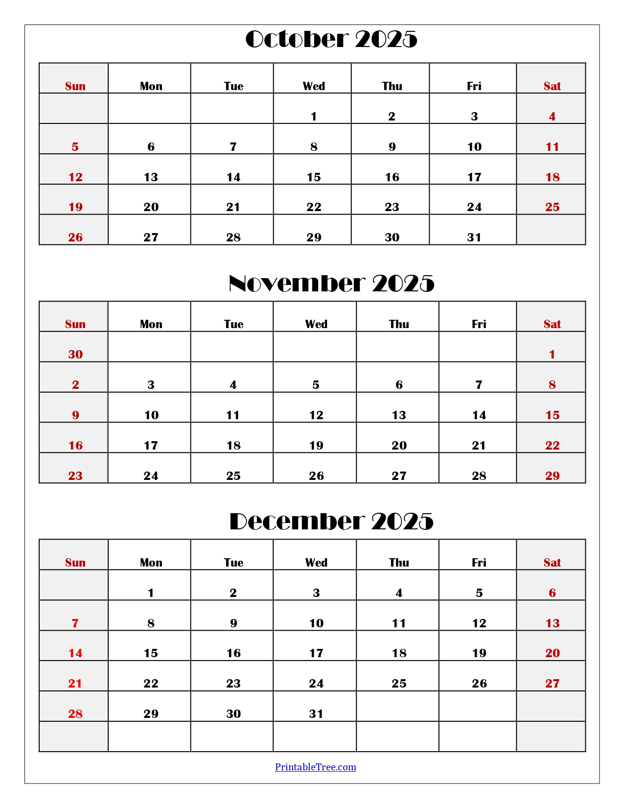 October To December 2025 Calendar Printable Pdf | Three Months with regard to Printable October November December 2025 Calendar