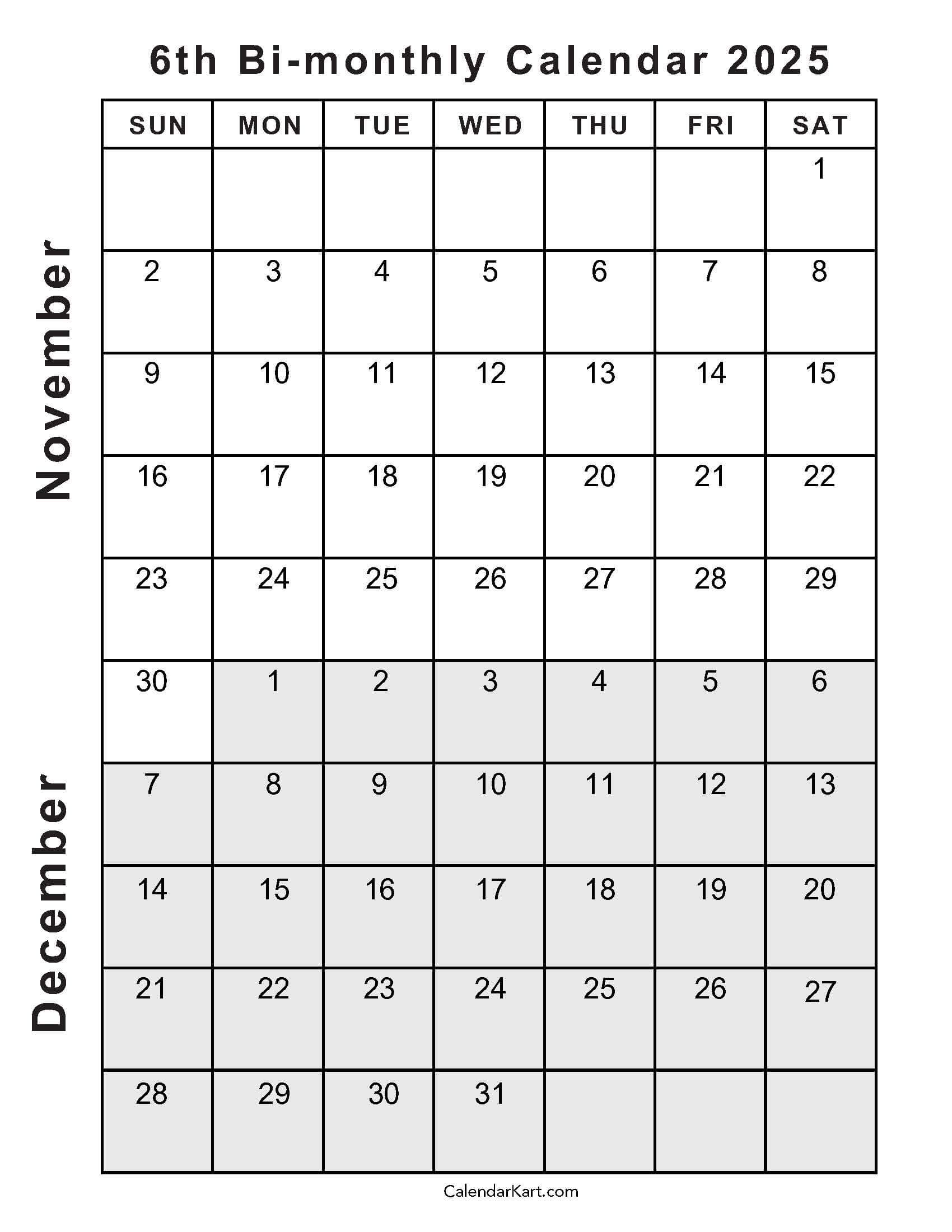 Printable November December 2025 Calendars | Calendarkart with Printable November December 2025 Calendar